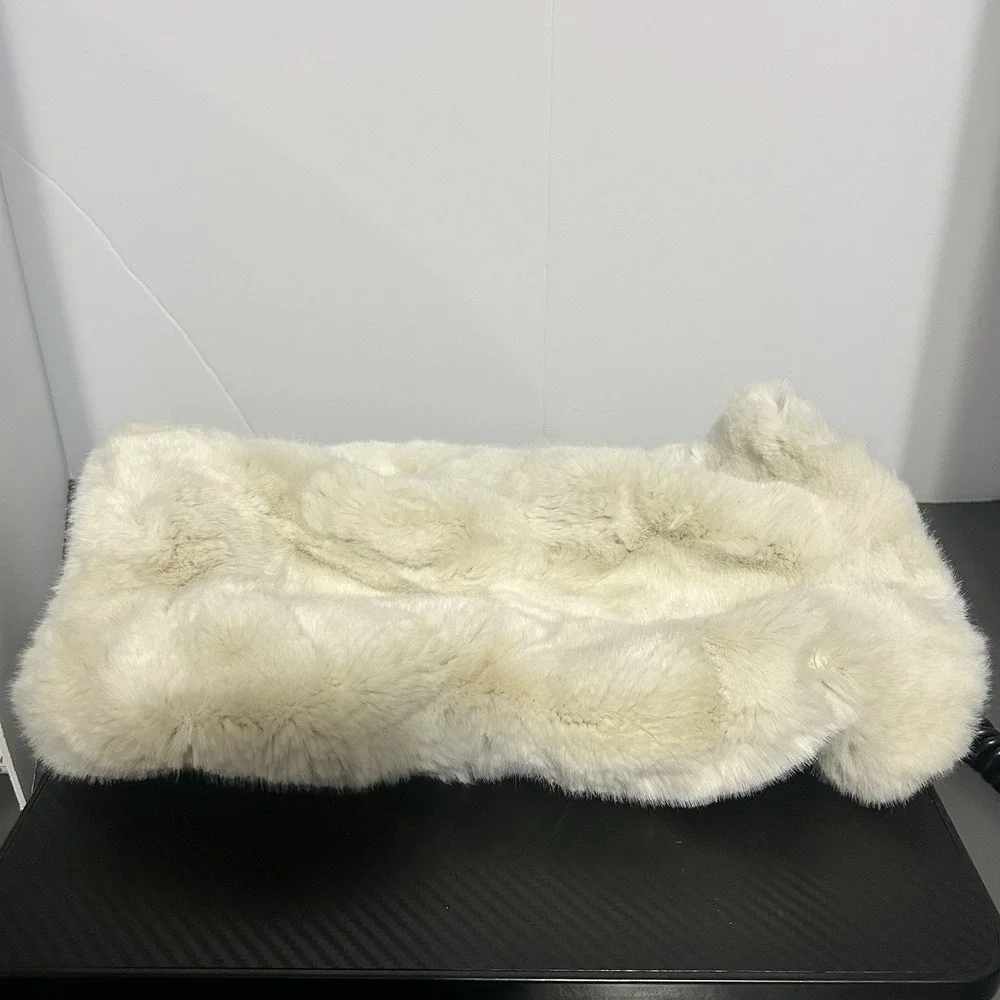 Vintage Faux Fur Muff Hand Warmer Rich Cream Color Fabric Lining w/ Drawstring